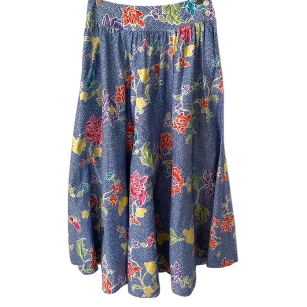 Calvin Klein Vintage 90s Colorful Floral Cotton Maxi Skirt Full Skirt Women’s 10